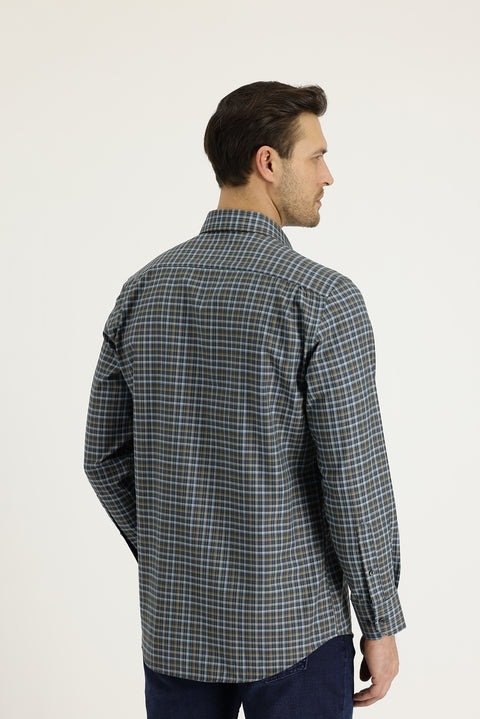 Dark Brown Long Sleeve Regular Fit Plaid Shirt