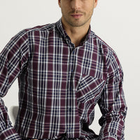 Light Burgundy Long Sleeve Regular Fit Plaid Shirt
