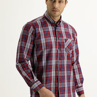 Dark Red Long Sleeve Regular Fit Plaid Shirt