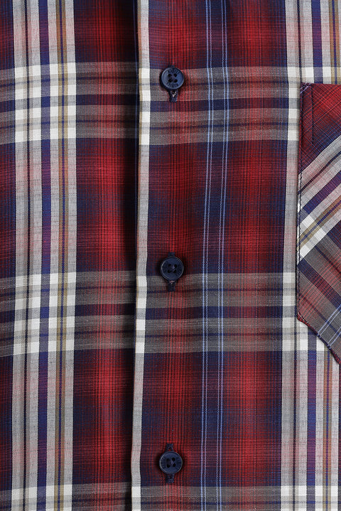 Dark Red Long Sleeve Regular Fit Plaid Shirt