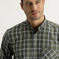 Medium Khaki Long Sleeve Regular Fit Plaid Shirt
