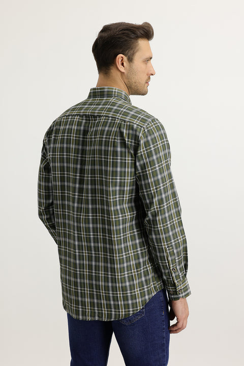 Medium Khaki Long Sleeve Regular Fit Plaid Shirt