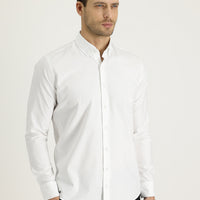 White Long Sleeve Slim Fit Narrow Cut Oxford Cotton Shirt