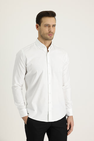  Beyaz Uzun Kol Slim Fit Dar Kesim Oxford Pamuk Gömlek
