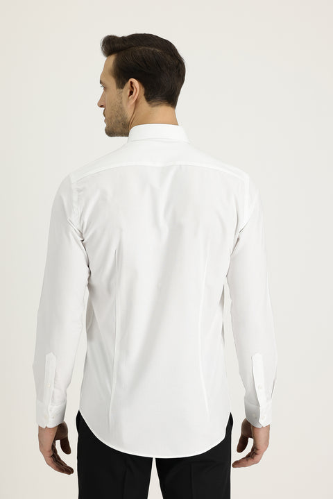 White Long Sleeve Slim Fit Narrow Cut Oxford Cotton Shirt