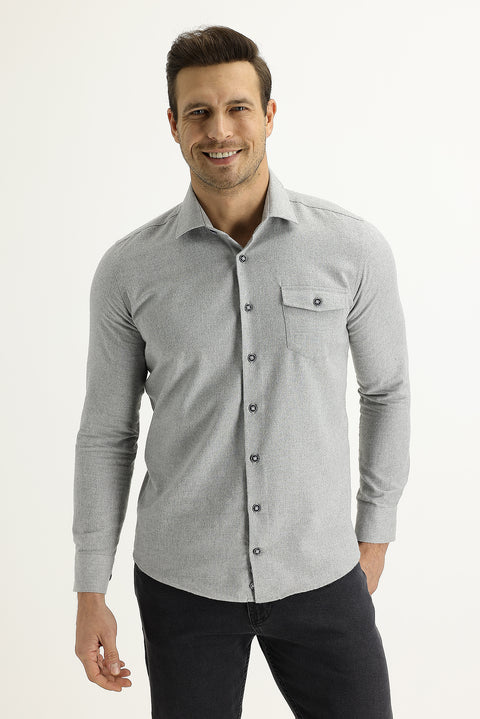 Light Grey Long Sleeve Slim Fit Lumberjack Sport Shirt