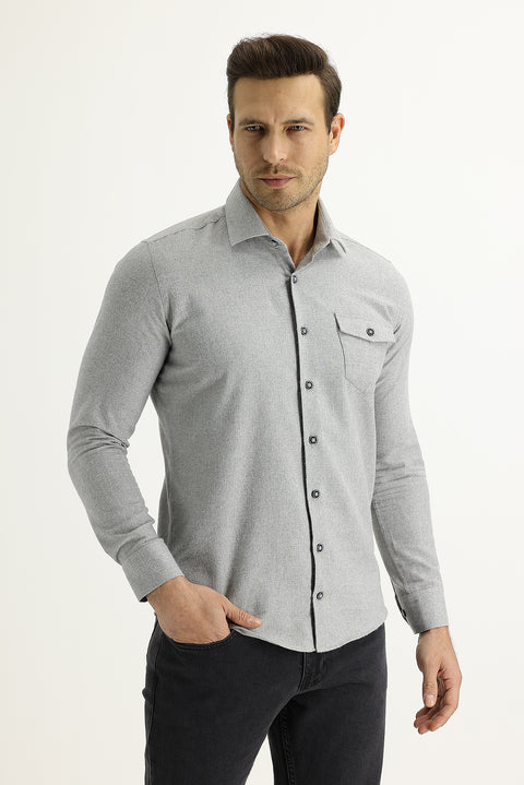 Light Grey Long Sleeve Slim Fit Lumberjack Sport Shirt