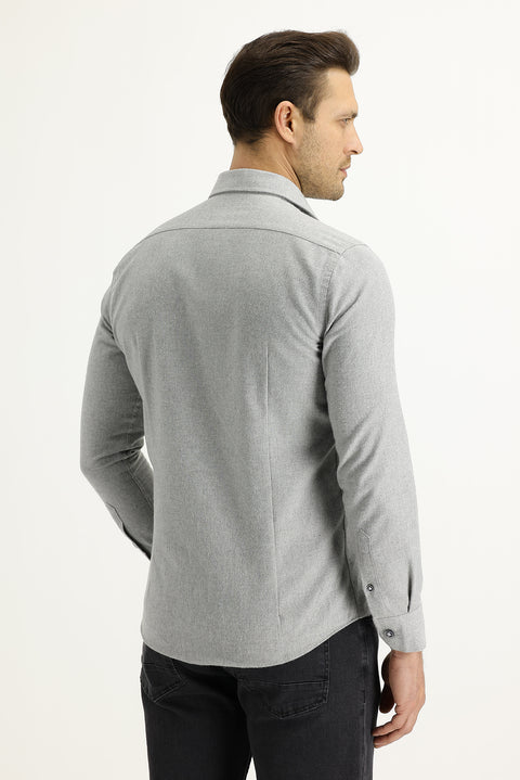 Light Grey Long Sleeve Slim Fit Lumberjack Sport Shirt
