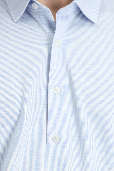 Açık Mavi Uzun Kol Çizgili Slim Fit Gömlek