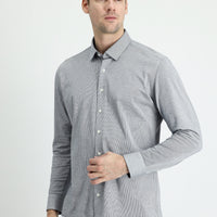 Dark Blue Long Sleeve Striped Slim Fit Narrow Cut Cotton Shirt