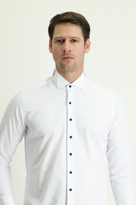 Beyaz Ata Yaka Slim Fit Dar Kesim Kolay Ütülenebilir Gömlek