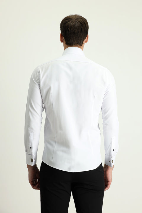 Beyaz Ata Yaka Slim Fit Dar Kesim Kolay Ütülenebilir Gömlek