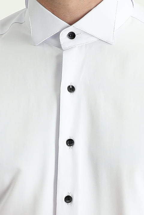 Beyaz Ata Yaka Slim Fit Dar Kesim Kolay Ütülenebilir Gömlek