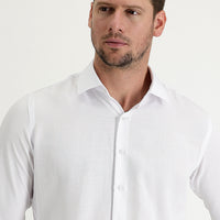 White Long Sleeve Slim Fit Narrow Cut Cuffed Cotton Shirt