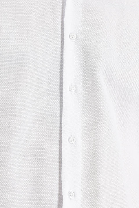 White Long Sleeve Slim Fit Narrow Cut Cuffed Cotton Shirt