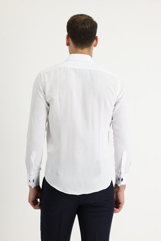  Beyaz Uzun Kol Slim Fit Dar Kesim Manşetli Pamuklu Gömlek
