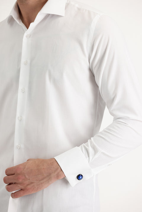 White Long Sleeve Slim Fit Narrow Cut Cuffed Cotton Easy Iron Shirt