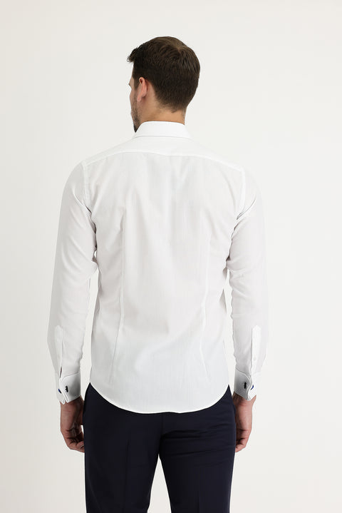 White Long Sleeve Slim Fit Narrow Cut Cuffed Cotton Easy Iron Shirt