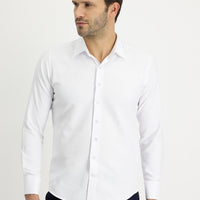White Long Sleeve Slim Fit Narrow Cut Folded Cuff Classic Cotton Easy Iron Shirt