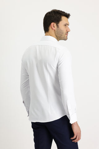  Beyaz Uzun Kol Slim Fit Dar Kesim Katlı Manşet Klasik Pamuklu Gömlek