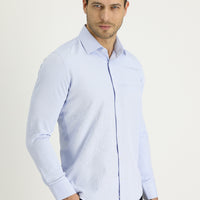 Light Blue Long Sleeve Slim Fit Narrow Cut Classic Patterned Cotton Easy-Iron Shirt