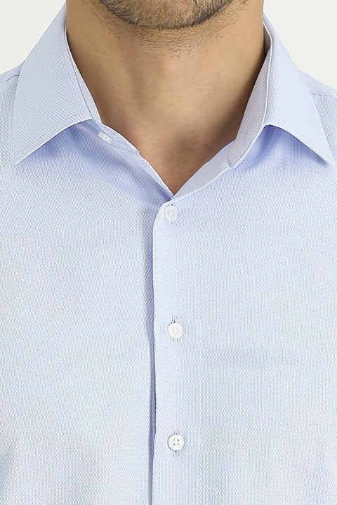 Light Blue Long Sleeve Slim Fit Narrow Cut Classic Patterned Cotton Easy-Iron Shirt