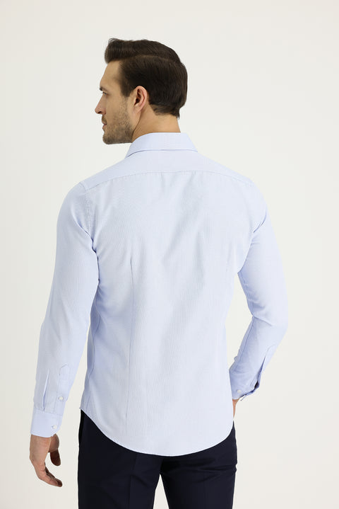 Light Blue Long Sleeve Slim Fit Narrow Cut Classic Patterned Cotton Easy-Iron Shirt