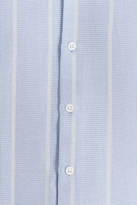 Light Blue Long Sleeve Slim Fit Striped Cotton Easy-Iron Shirt