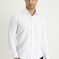White Long Sleeve Slim Fit Striped Cotton Easy-Iron Shirt