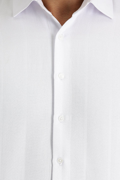 White Long Sleeve Slim Fit Striped Cotton Easy-Iron Shirt