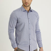 Medium Navy Long Sleeve Slim Fit Narrow Cut Classic Patterned Cotton Shirt