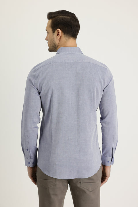 Medium Navy Long Sleeve Slim Fit Narrow Cut Classic Patterned Cotton Shirt