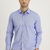 Light Blue Long Sleeve Slim Fit Narrow Cut Classic Patterned Cotton Shirt