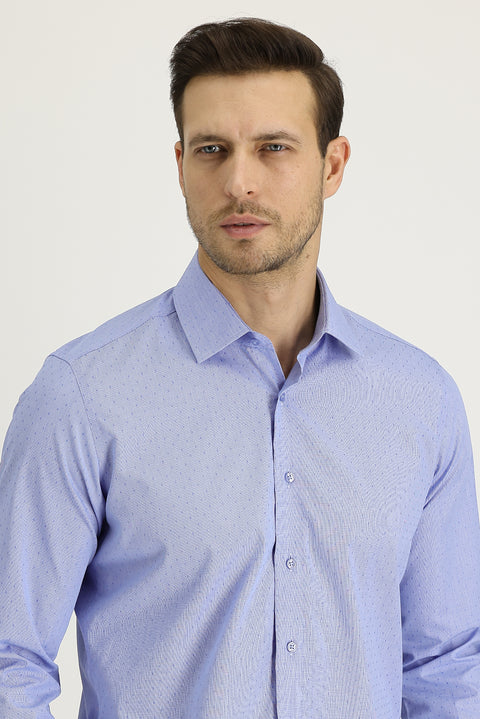 Light Blue Long Sleeve Slim Fit Narrow Cut Classic Patterned Cotton Shirt