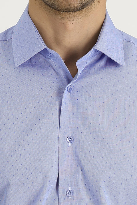 Light Blue Long Sleeve Slim Fit Narrow Cut Classic Patterned Cotton Shirt