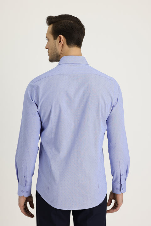 Light Blue Long Sleeve Slim Fit Narrow Cut Classic Patterned Cotton Shirt