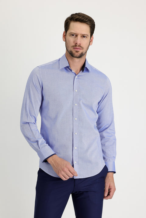 Sky Blue Techno-Line Silver Ion Slim Fit Narrow Cut Patterned Cotton Shirt