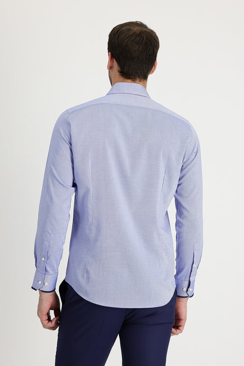 Sky Blue Techno-Line Silver Ion Slim Fit Narrow Cut Patterned Cotton Shirt