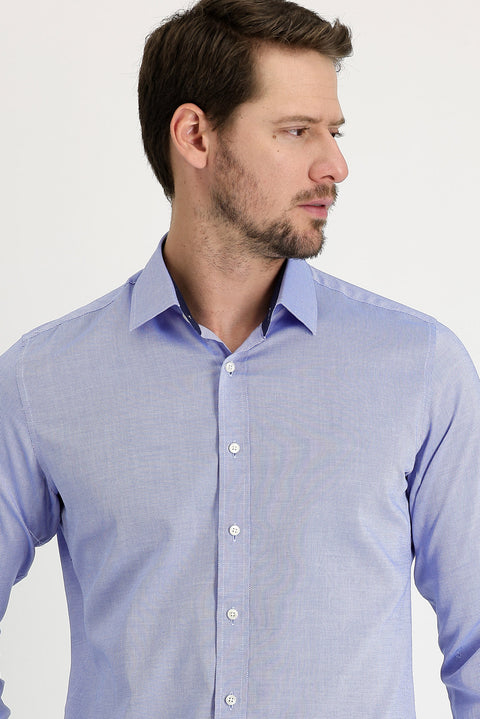 Sky Blue Techno-Line Silver Ion Slim Fit Narrow Cut Patterned Cotton Shirt