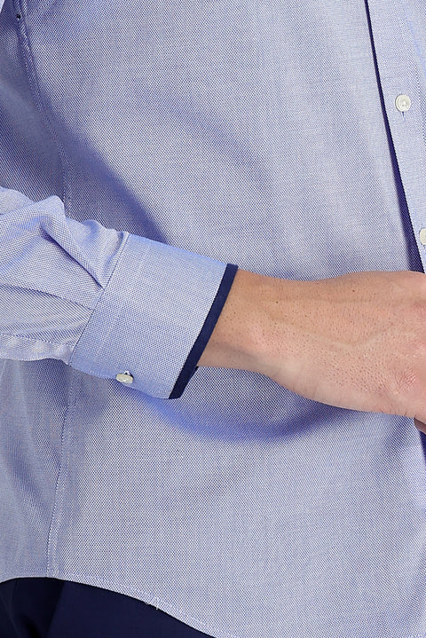 Sky Blue Techno-Line Silver Ion Slim Fit Narrow Cut Patterned Cotton Shirt