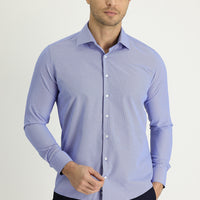 Medium Navy Long Sleeve Slim Fit Narrow Cut Classic Patterned Cotton Easy-Iron Shirt