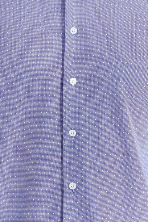 Medium Navy Long Sleeve Slim Fit Narrow Cut Classic Patterned Cotton Easy-Iron Shirt