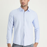 Light Blue Long Sleeve Slim Fit Narrow Cut Classic Patterned Cotton Easy-Iron Shirt
