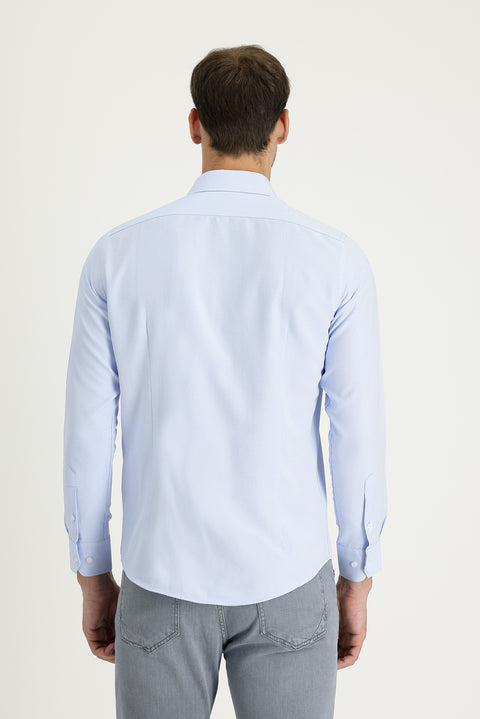 Light Blue Long Sleeve Slim Fit Narrow Cut Classic Patterned Cotton Easy-Iron Shirt