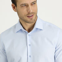 Light Blue Long Sleeve Slim Fit Narrow Cut Classic Patterned Cotton Easy-Iron Shirt