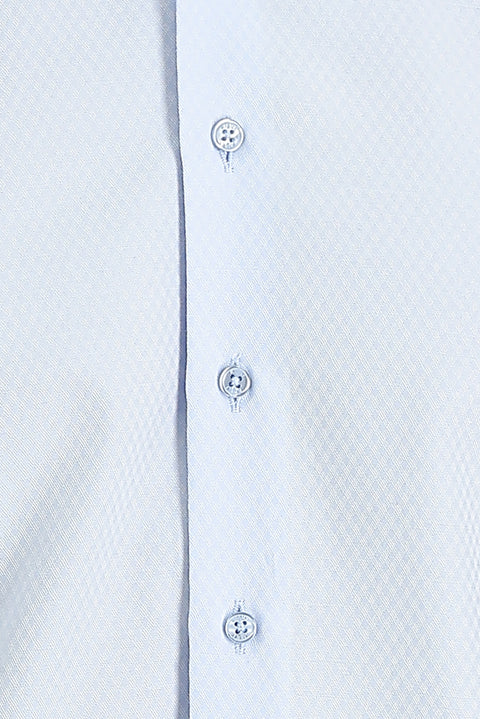 Light Blue Long Sleeve Slim Fit Narrow Cut Classic Patterned Cotton Easy-Iron Shirt