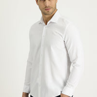 White Long Sleeve Slim Fit Narrow Cut Classic Patterned Cotton Easy Iron Shirt