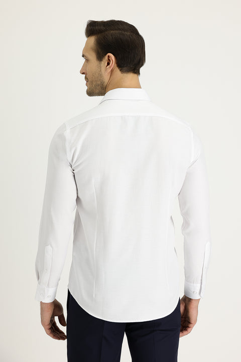White Long Sleeve Slim Fit Narrow Cut Classic Patterned Cotton Easy Iron Shirt