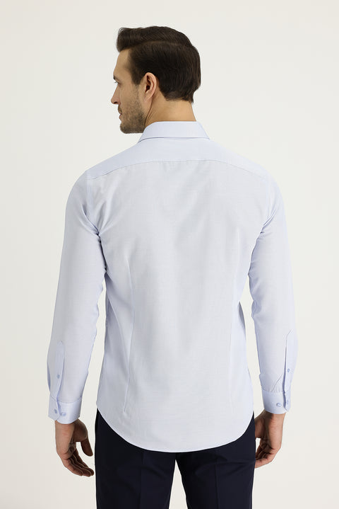 Light Blue Long Sleeve Slim Fit Narrow Cut Classic Patterned Cotton Easy-Iron Shirt