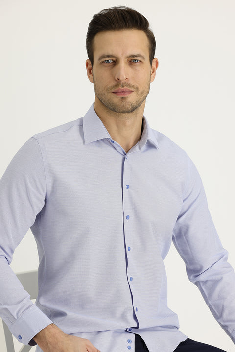 Sky Blue Long Sleeve Slim Fit Narrow Cut Classic Patterned Cotton Easy-Iron Shirt